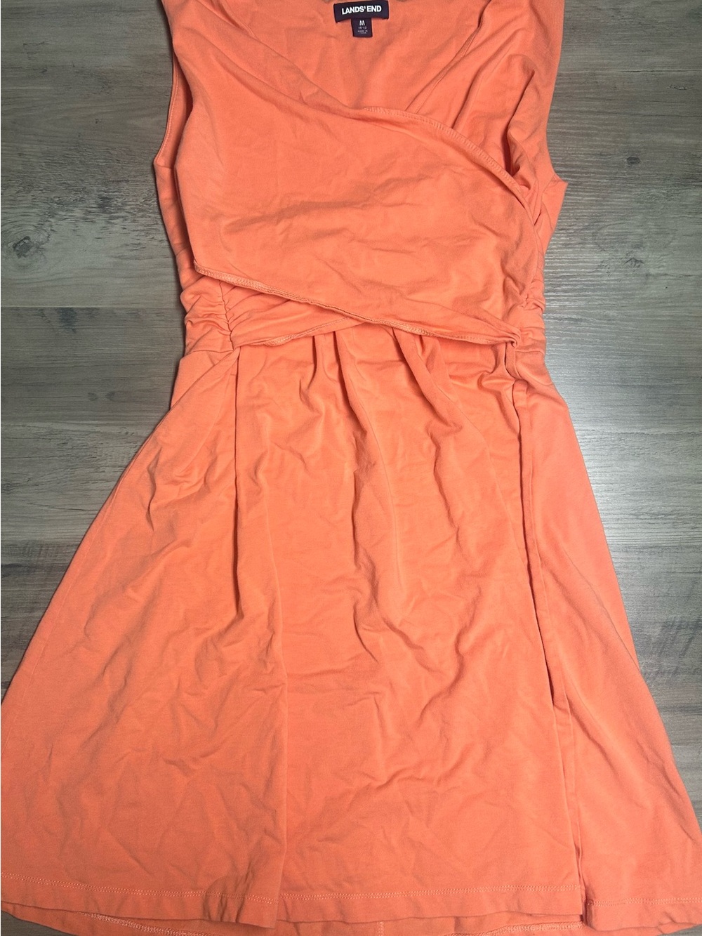 Lands' End Coral Sleeveless Wrap-Style Dress